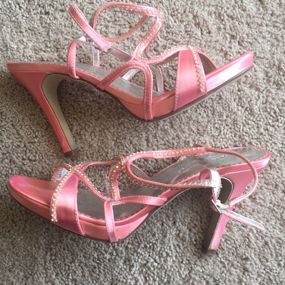 Diamond studded coral heels